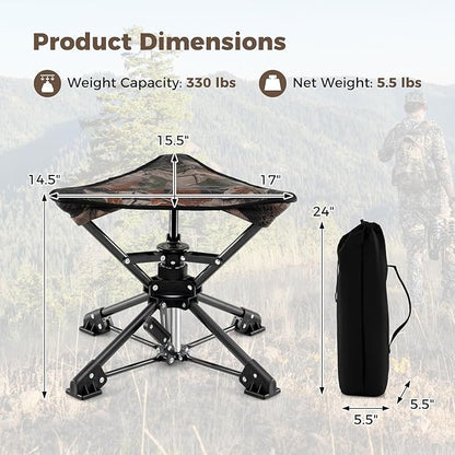GYMAX 360° Swivel Camping Stool, Portable Folding Stool Seat with Carry Bag, Collapsible & Lightweight for Outdoor Fishing Backpacking Hunting Hiking Travel