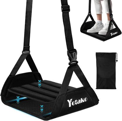 Yotako Airplane Foot Hammock-Removable Wide Bamboo Airplane Foot Rest with Extended Adjustment Strap, Desk Foot Hammock to Relax Your Feet Foot Sling Travel Essentials with Storage Pouch, Black