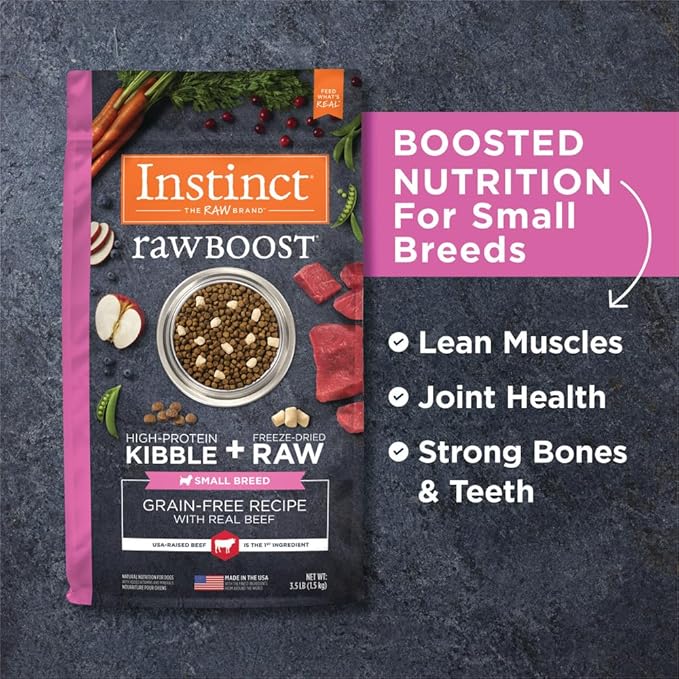 Instinct Raw Boost Small Breed, Natural Dry Dog Food with Freeze Dried Pieces, High Protein, Grain Free Recipe - Real Beef, 3.5 lb. Bag