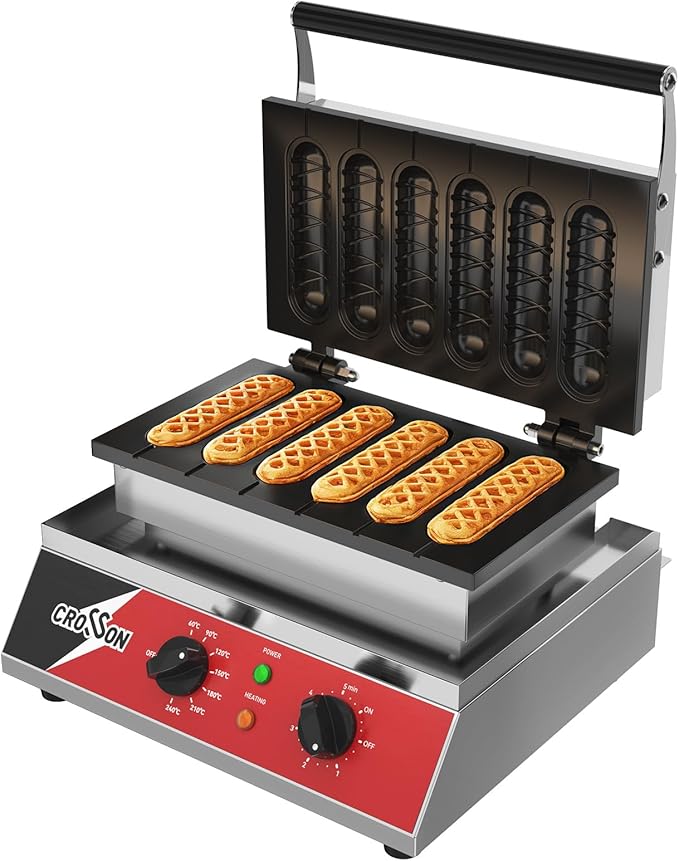 CROSSON Commercial 6PCS Waffle Stick Maker, Non-Stick Triple-Layer Coating Corn