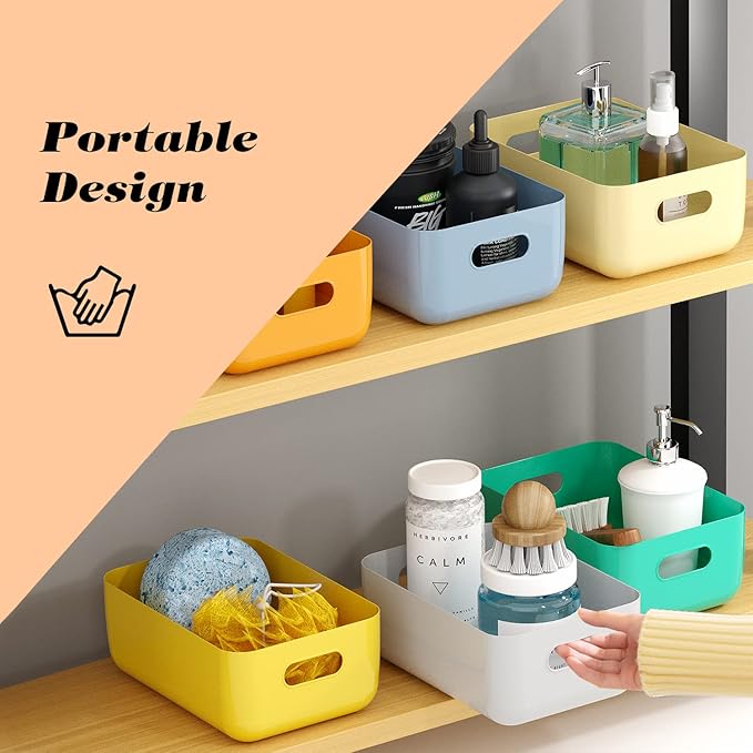 OWill 7-Pack Plastic Storage B-ins 4.2L, Small Organizer Bins for Classroom Kitchen Pantry Bathroom, Clear Storage Baskets for Shelves, Durable Containers for Bath Toy Storage & Home Organization