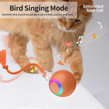 Interactive Cat Toys, Automatic Moving Cat Toys for Bored Indoor Adult Cats, Fast Rolling, Chirping & Motion-Activated Kitty Toys, Fun Gift for Cats with Speedy Tail 2.0, USB Rechargeable, Orange