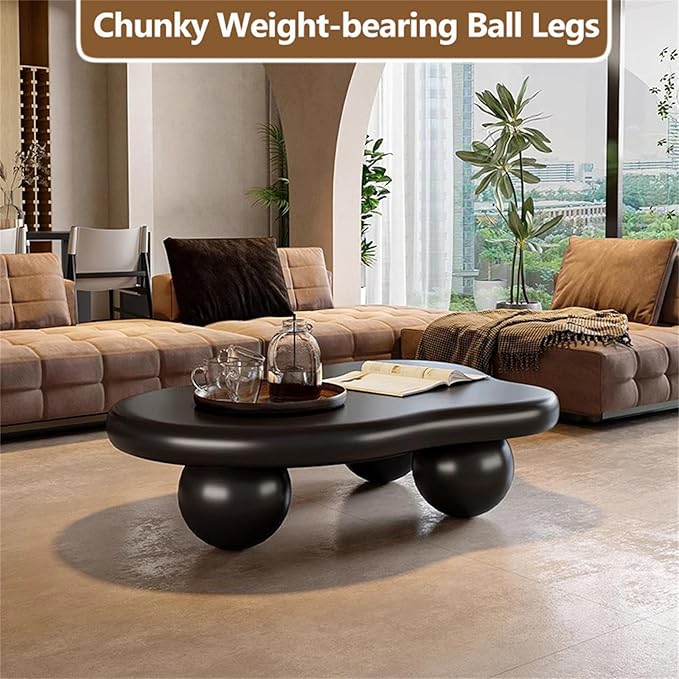 Cloud Coffee Table Modern Cute Coffee Tables Irregular Simple Tea/Center Table for Small Space End Table for Living Room, Home Office, Indoor (Irregular Shape Black 39.4" Wx27 Dx11.4 H)