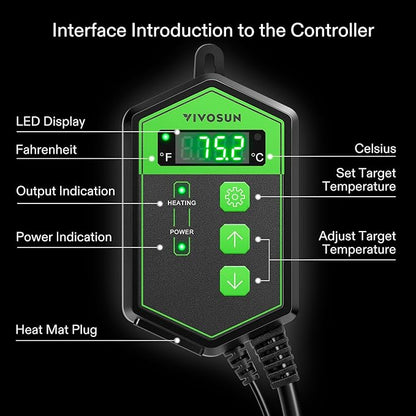 VIVOSUN Digital Heat Mat Thermostat Controller, 40–108 ºF 1000W