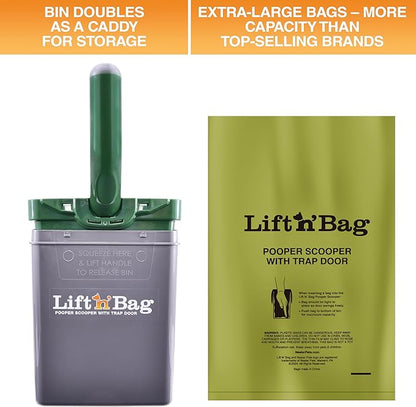 Neater Pet Brands Lift N’ Bag 2.0 Dog Pooper Scooper with Bag Attachment for Small to Large Dogs, New & Improved Design, 195 Refill Bags, Heavy Duty Dog Poop Scooper for Yard & Walks, One-Hand Use
