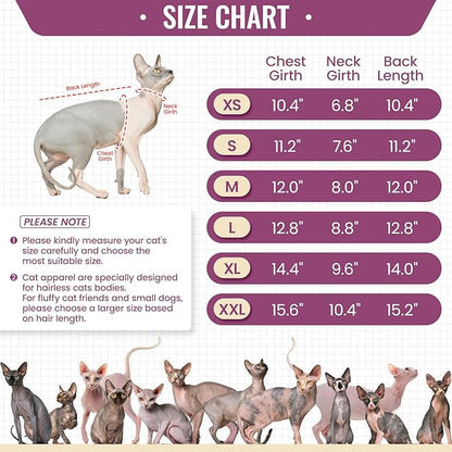 DENTRUN Sphynx Hairless Cats Shirt Pullover Kitten T-Shirts, Breathable Cat Wear Turtleneck Sweater Adorable Cat's Clothes Vest Pajamas Jumpsuit