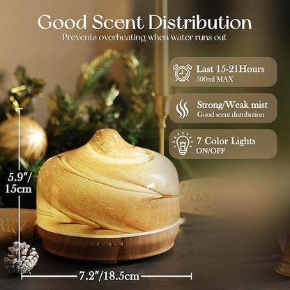Porseme 500ml Glass Essential Oil Diffuser Aromatherapy Ultrasonic Cool Mist