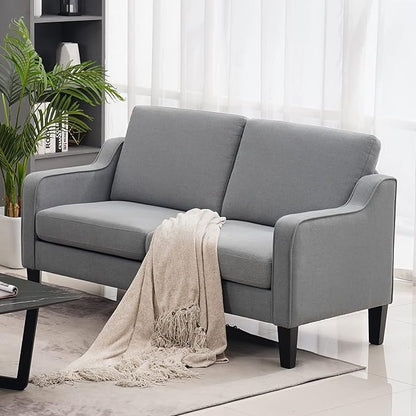 VINGLI Loveseat 53" Small Couch Loveseat Sofas for Living Room Mid Century Modern Sofa Couch Light Grey Love Seat Couches with Scooped Arms for Small Spaces, Bedroom, Apartment, Studio