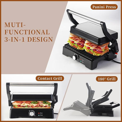 Panini Press Grill Sandwich Maker, Large Electric 3 in 1 Panini Sandwich Maker
