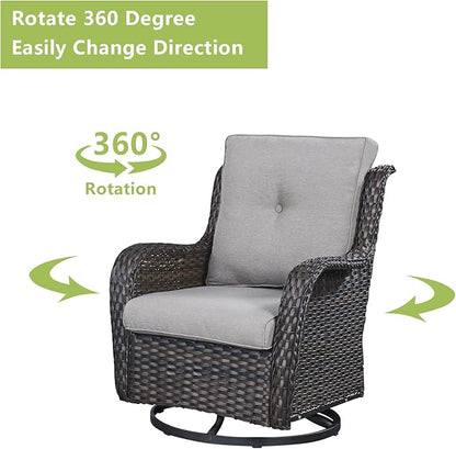 Rilyson Wicker Patio Furniture Set - 7 PC Rattan Outdoor Sectional Conversation Sets with 2 Rocking Swivel Chairs,2 Ottomans,1 Sofa,1 Loveseat and 1 Coffee Table for Porch Deck(Brown/Grey)