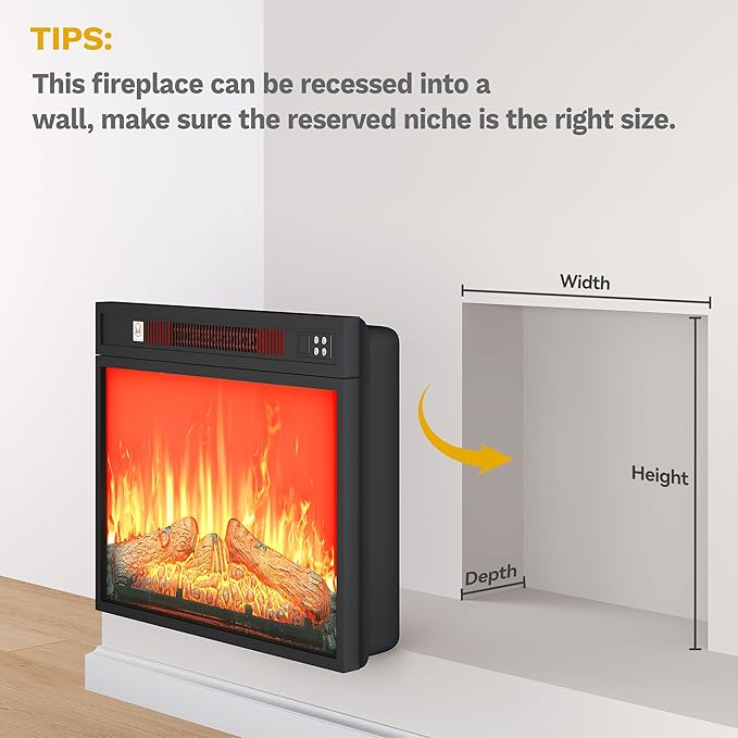 DWVO 23 Inches Electric Fireplace Insert, Recessed Fireplace Heater