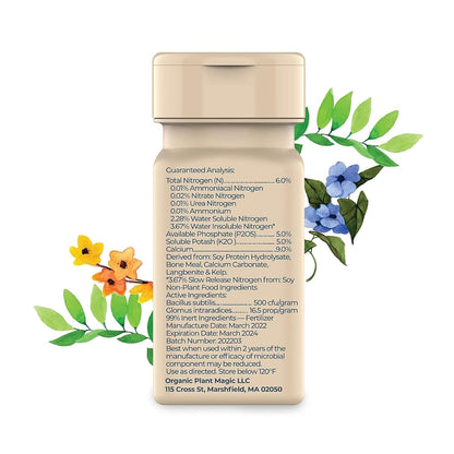 Organic Plant Magic - Truly Organic™ Easy to Use Soluble Plant Food Shaker: All-Purpose Fertilizer Concentrate for All Flower Vegetable Herb Fruit Tree Indoor Garden & House Plants [One 3 oz Shaker]
