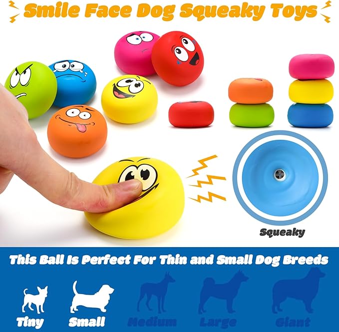Hungdao 12 Pcs Squeaky Dog Toys Latex Rubber Squeaky Ball Smile Face Emoticon Dog Toys Chewing Interactive Ball Bulk Puppy Lovers Gift for Small Medium Pets Doggie Training (Cute Style)