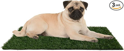 PETMAKER Artificial Grass Puppy Pee Pad for Dogs, Set of 3, 18.25”x14.25” | Reusable Turf Pads for Small Dogs, Indoor and Outdoor Fake Grass Potty, Pet Housebreaking Supplies