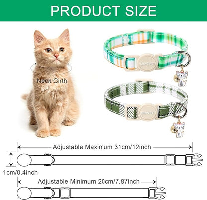 ARING PET 2 Pack Cat Collar-Cute Cotton Cat Collar with Bell & Pendant, Adjustable Spring Kitten Collars with Safety Buckle for Girl and Boy Pets
