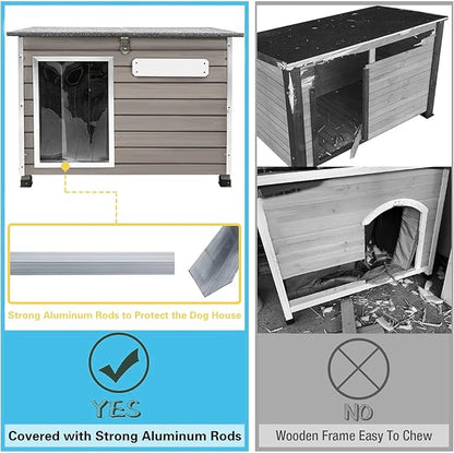 Dog House Outdoor & Indoor Wooden Dog Kennel for Medium to Large Dogs,34" L Natural Fir Wood Dog Houses with Weatherproof Roof,Removable Floors,Raised Feet