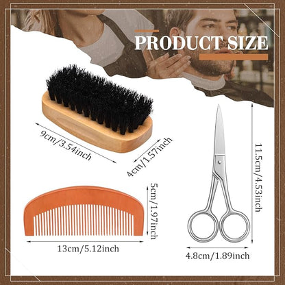 Zubebe 20 Sets Beard Brush and Comb Set for Men Fathers Day Dad Gifts, Boar Bristle Brush, Wood Mustache Comb and Beard Trimming Scissors with Travel Pouch, Mustache Grooming Care Kit for Grandpa Gift