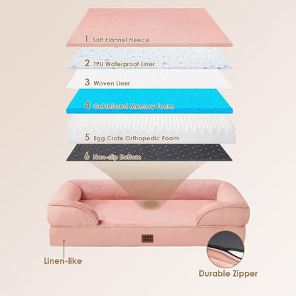 EHEYCIGA Orthopedic Dog Bed for Medium Dogs, Waterproof Memory Foam Medium Dog Beds with Sides, Non-Slip Bottom and Egg-Crate Foam Pet Couch Bed with Washable Removable Cover, Dusty Pink