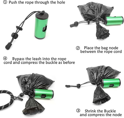 Metal Dog Poop Bag Holder Aluminum Dispenser for Leashes, Hiking & Travel, Lightweight Scratch-Resistant with 3 Attachments and 195 Bags (Emerald Green, 1 Holder 15 Bags)