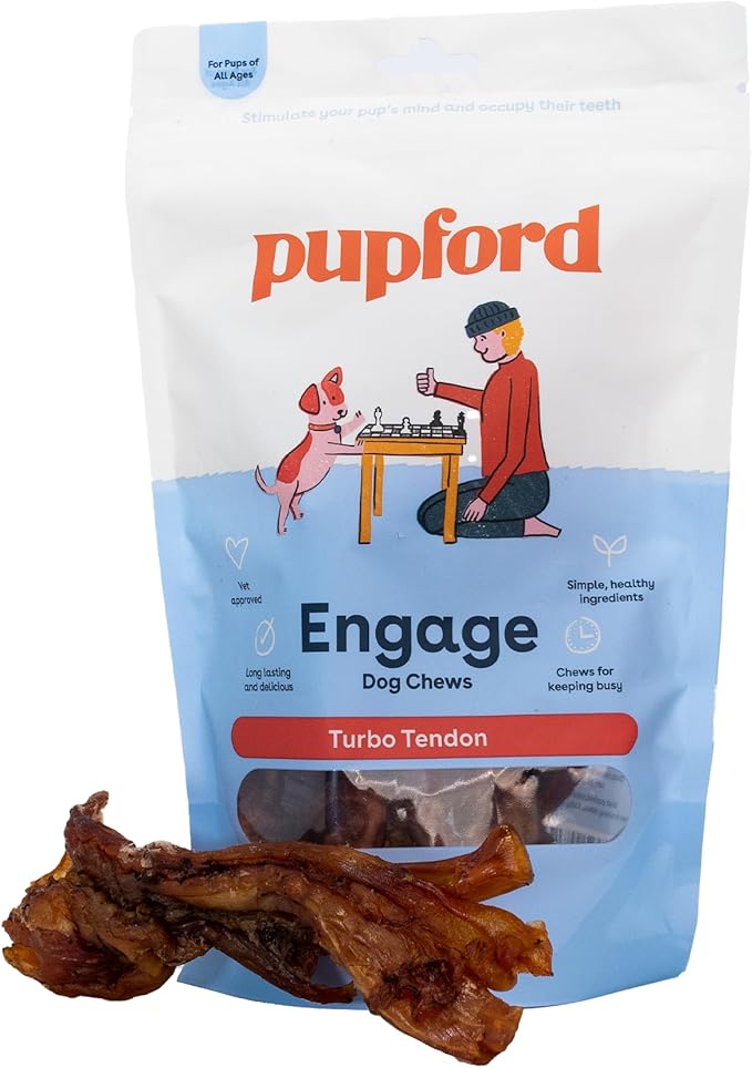Pupford Turbo Beef Tendon Chews for Dogs & Puppies, All-Natural Dog Chew with Glucosamine for Joint Health, Long-Lasting Toy, Great for Teething (3 Count)