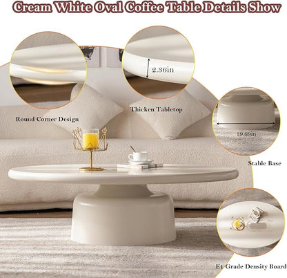 45.67" Cream Style Coffee Table with Stable Fiberglass Table Legs, Oval E1 Density Board Tabletop - Smooth Fininsh, for Small Space (Oval 45.67in)