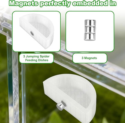3pcs Jumping Spider Water Bowl with Magnetic, Leak-Proof Jumping Spider Food Feeding Dispenser Dish Enclosure Decor Accessories for Tarantula Mantis Small Reptiles and Pets (Half Round)
