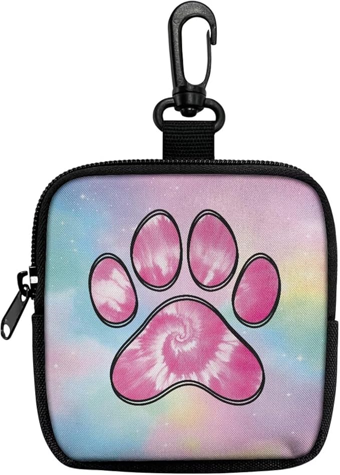 KEIAHUAN Pink Dog Paws Dog Treat Pouch Small Fanny Zipper Pack Holder for Puppy Hands-Free Snack Pouch for Dog Training, Walks & Outdoor Use