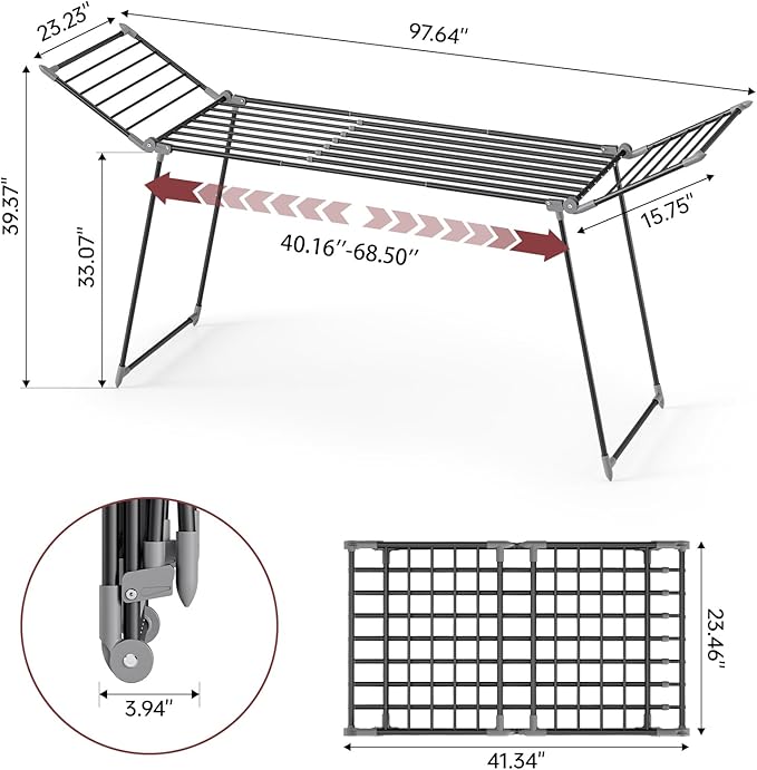 APEXCHASER Clothes Drying Rack Foldable, Large Drying Rack