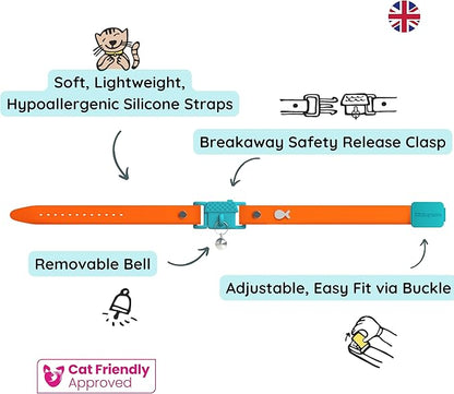 Kittyrama Tangerine Cat Collar with Bell. Cat Friendly Award Winner. Approved by Vets and Cat Experts. Breakaway Cat Collars Quick Release. Kitten Collar. Won't Rub Fur. Lightweight, Soft & Comfy