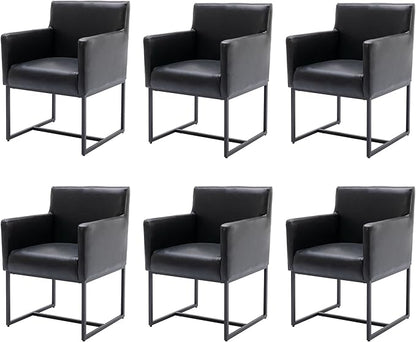 BESTANO Set of 6 Upholstered Dining Chairs with Armrest, PU Leather Modern Accent Armchairs, Kitchen & Dining Room Chairs Side Chairs, Black