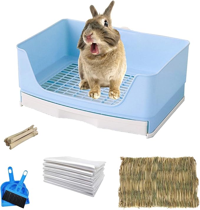 kathson Bunny Litter Box,Large Rabbit Litter Box with Drawer Grate, Pet Toilet Potty Trainer Corner Toilet Hedgehog Litter Pan Box for Guinea Pig Chinchilla Hamster Ferret