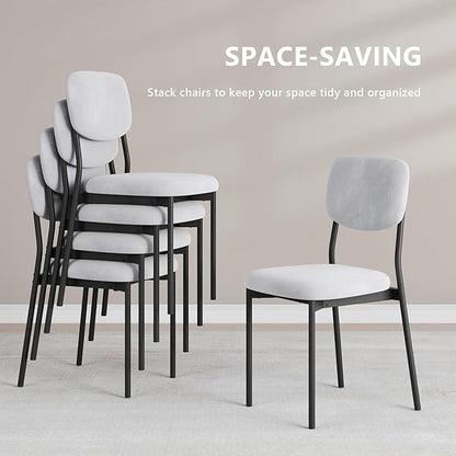 Einhomn Upholstered Dining Chairs Set of 6, Stackable Modern Dining Room Chairs, Kitchen Chairs w/Soft Velvet Backrest & Sturdy Metal Legs for Restaurant, Living Room, Light Grey