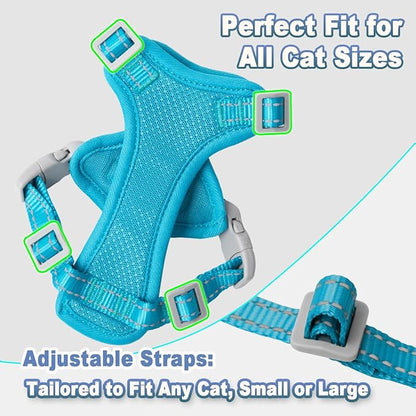 Cat Harness and Leash Set Escape Proof for Kitten Walking, Soft Adjustable Top Handle Vest Harnesses for Cats, Easy Control Breathable Reflective Small Medium Large, Blue,S
