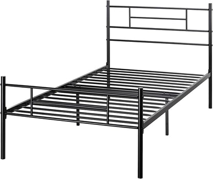 SHA CERLIN 14 Inch Twin Size Metal Bed Frame with Iron-Art Headboard and Footboard,Under Bed Storage Space,Platform Bed with Metal Slats Support,Easy Assembly,Noise Free,No Box Spring Needed,Black