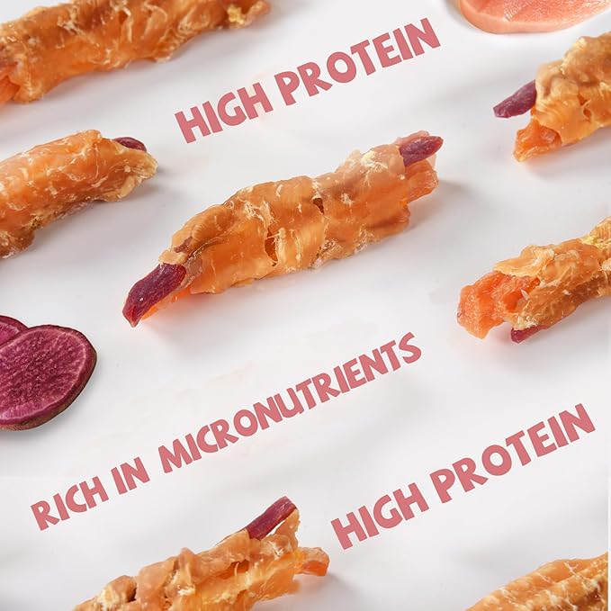 Dog Treats Double Sweet Potato & Chicken Wraps, Healthy Chicken Jerky Dog Chews High Protein Low Fat, Chewy Training Snacks for Small Medium Large Dogs, 12-15 Counts