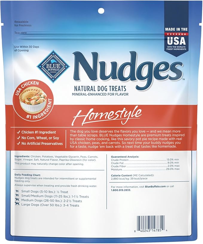 Blue Buffalo Nudges Homestyle Natural Dog Treats, Made in the USA with Real Chicken, Peas, and Carrots, 16-oz. Bag