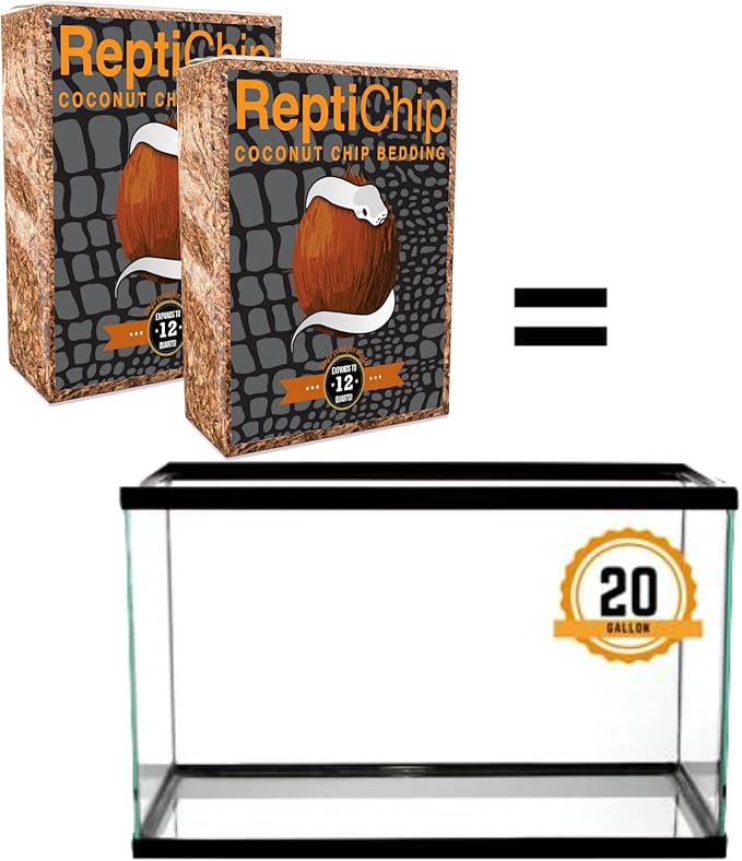 ReptiChip Reptile Bedding Loose Coconut Chip 12 Quart 2 Pack Coco Husk Substrate Mulch for Snake Habitat, Ball Python Terrarium, Turtle Tanks, Tortoise Enclosure