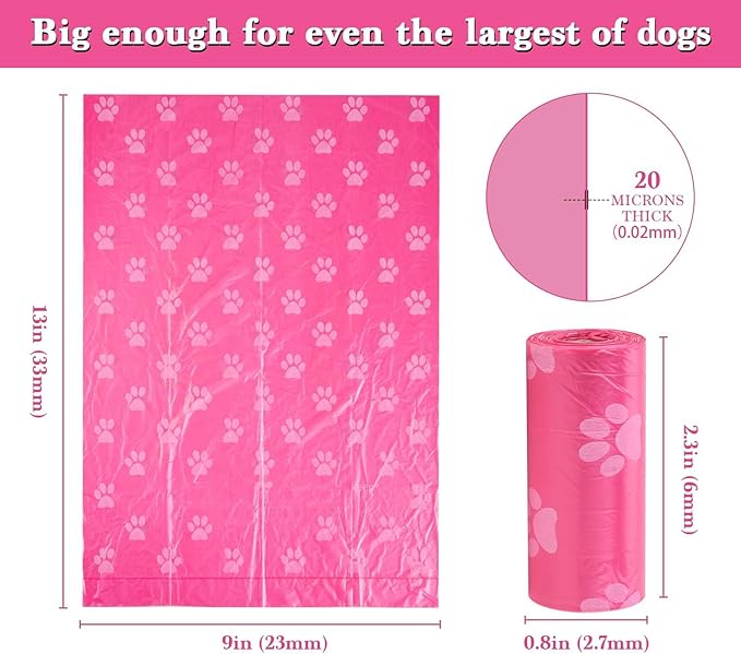 Biodegradable Dog Poo Bags with Holder-240 Large Poop Bags, Corn Starch Blended Compostable Bag, Extra Thick Strong Leak Proof Waste Bag for Dogs (Pink)