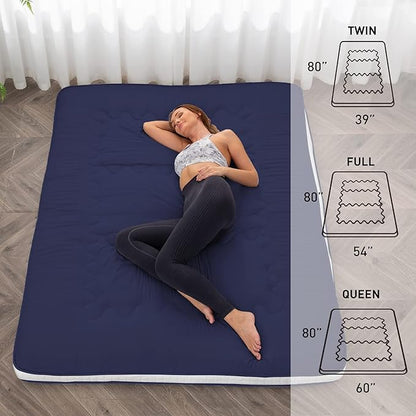 Dr.Futon Japanese Floor Futon Mattress Extra Thick Folding Roll Up Bed Topper Mat for Guest,Lounger and Tavel