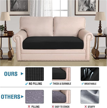 H.VERSAILTEX Super Stretch Individual Seat Cushion Covers Sofa Covers Couch Cushion Covers Slipcover Sets Thick Jacquard Textured Twill Fabric (1 Piece Loveseat Cushion Cover, Black)