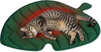 NWK Green Leaf Shaped Self Warming Cat Bed Mat, Thermal Dog Mat Cat Pad, Washable, Non-Slip Bottom for Sofa & Crate & Kennel & Car Seat (Green Leaf, Large (30'' X 19''))