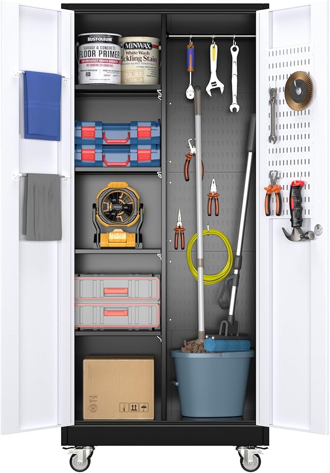 SUXXAN Broom Closet Storage Cabinet, Metal Cabinets