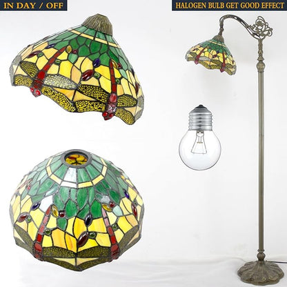 WERFACTORY Tiffany Floor Lamp Green Yellow Stained Glass Dragonfly Arch Lamp 12X18X64 Inch Gooseneck Adjustable Corner Standing Reading Light Decor Bedroom Living Room S009G Series