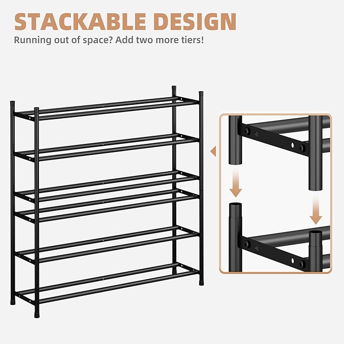 STORAGE MANIAC Long Expandable Shoe Rack, 18 Pairs Metal Wide Stackable Shoe
