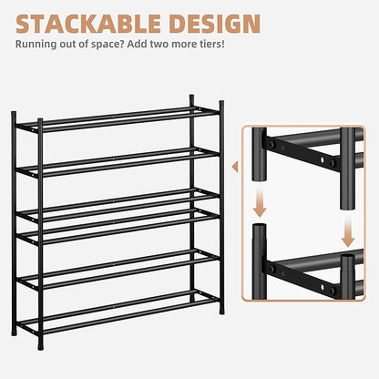 STORAGE MANIAC Long Expandable Shoe Rack, 18 Pairs Metal Wide Stackable Shoe