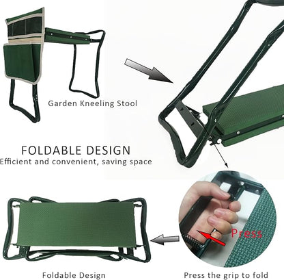 CNHZ FLOURISH Garden Kneeler and Seat Heavy Duty - Foldable Kneeling Stool with Large Tool Pouch & Storage Bag, Space-Saving, Ideal Gift for Gardeners, Seniors & Parents