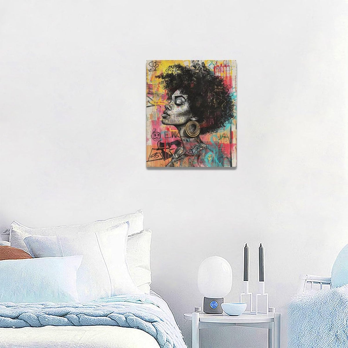 Quorin African American Wall Art Banksy Graffiti Black Woman Pictures Black Girl Wall Decor Canvas Print Painting Artwork for Bathroom Living Room Bedroom 20"x24"