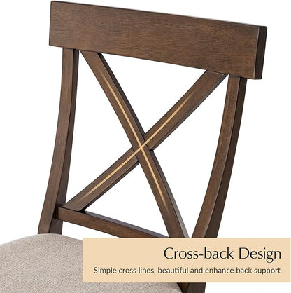 HULALA HOME Solid Wood Dining Chairs Set of 4, Walnut Farmhouse Upholstered Kitchen Dining Room Chair Mid-Century Modern Dinner Chair with Cross Back Wooden Legs for Living Room, Restaurat, Cafe