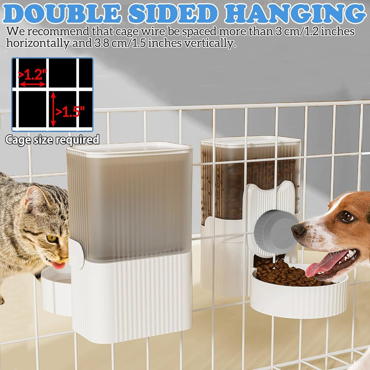 kathson Rabbit Gravity Auto Feeder Set 35oz Hanging Automatic Food Water Dispenser Cage Automatic Feeder Set for Rabbit Chinchilla Guinea Pig Hedgehog Ferret Kitty Puppy (Grey)