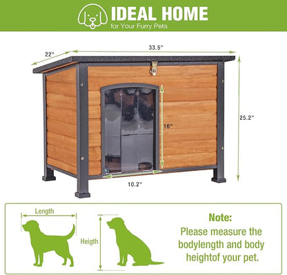 GUTINNEEN Large Outdoor Insulated Dog House Weatherproof Dog Kennel Indestructible Dog Shelter with Chew-Proof Full Metal Frame, Openable Roof for Small to Large Dog Breeds (33.5"L x 22"W x 25.2"H)